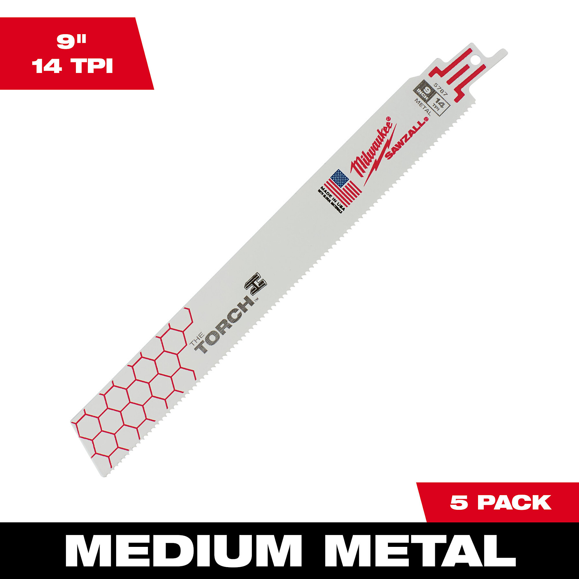 Milwaukee The Torch SWAZALL Blades, 5 Pack, 9in.L, 14T, Model# 48-00-5787